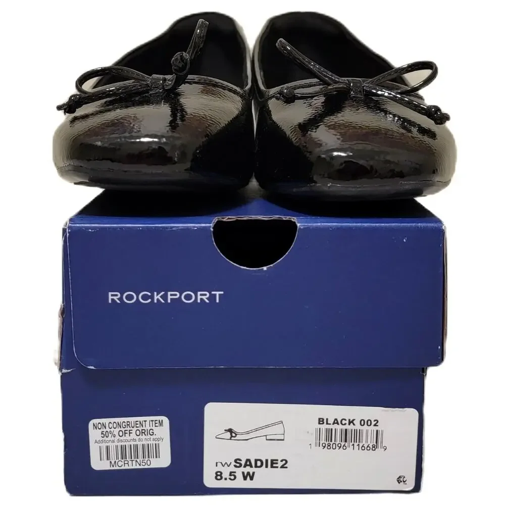 Rockport Women Sadie 2 Low Heel Ballet Flats Size US 8.5W Black Crinkle Patent